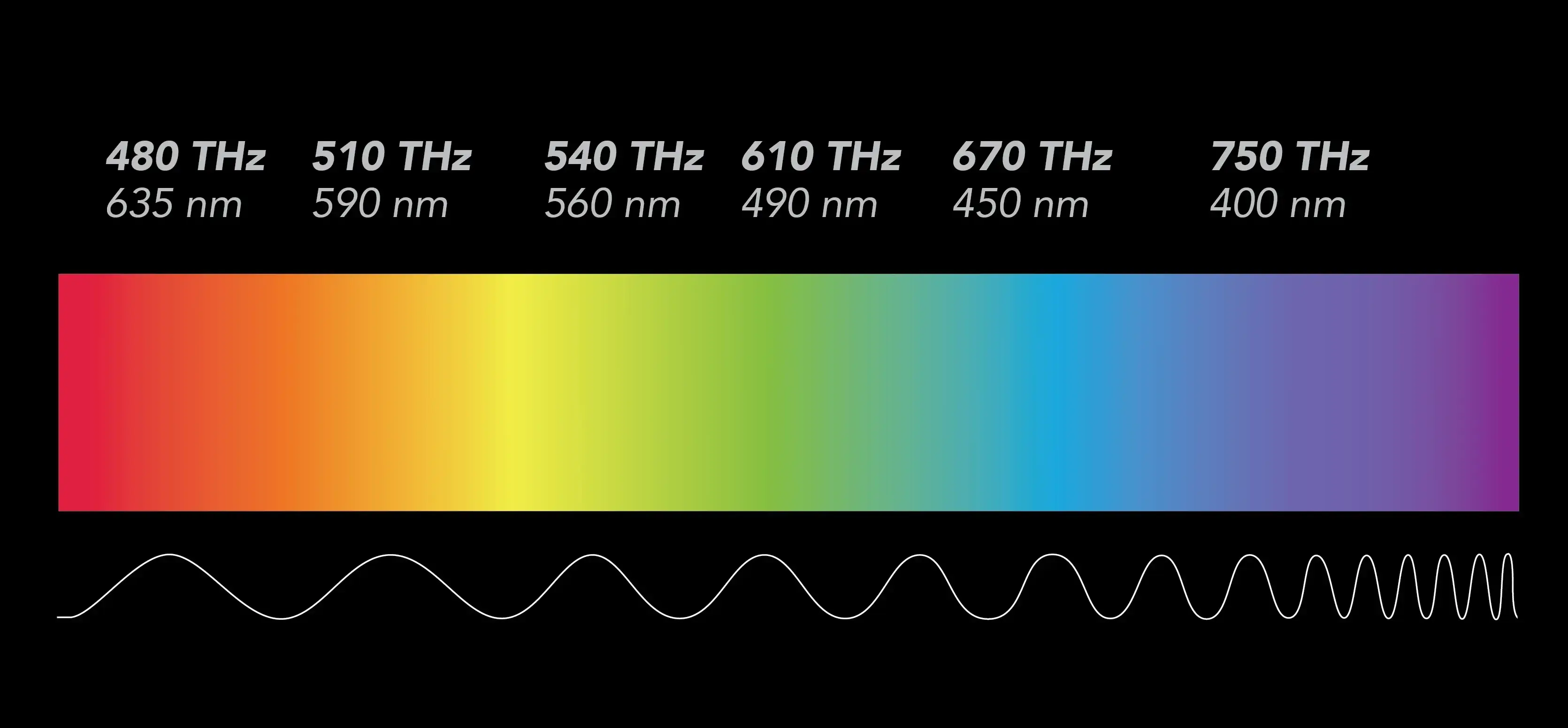 Visible light spectrum with frequency and wavelength values
